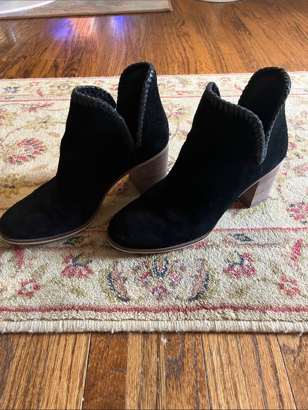 Frye Black Suede Braided-Cuff Ankle Booties
